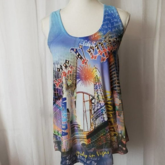 Banana Expression Las Vegas Print Razor Back Top - Picture 1 of 7